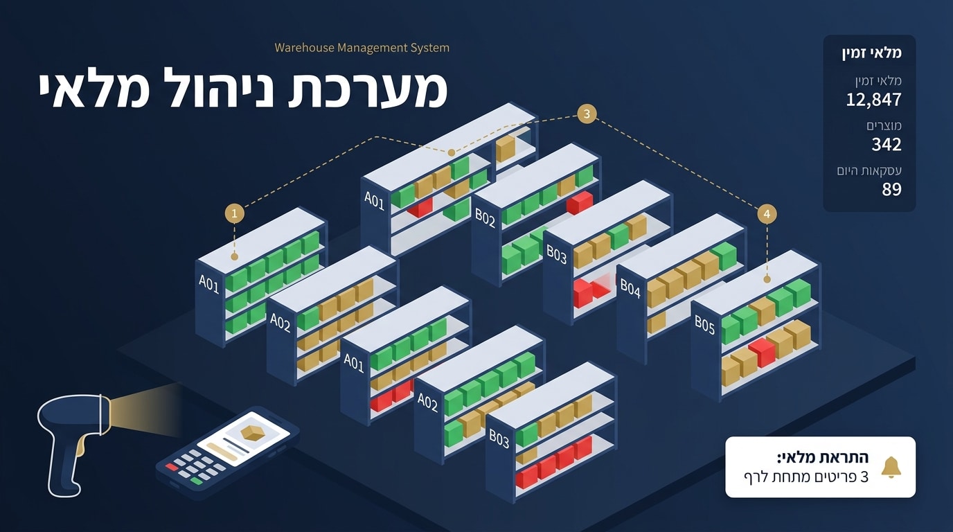 מערכת WMS עם ברקודים, מיקומים ורמות מלאי