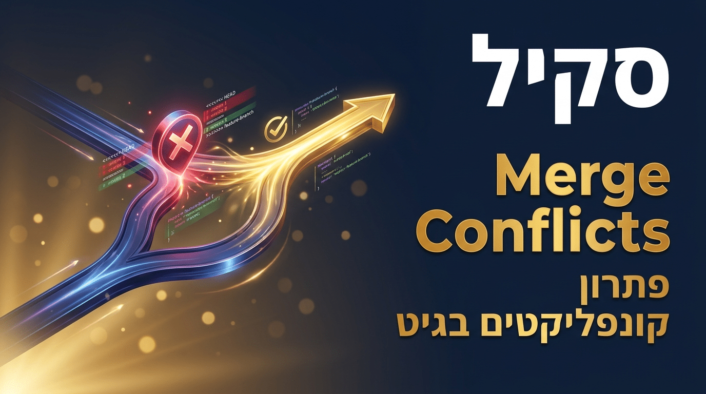 תמונת כותרת לפוסט: סקיל resolving-merge-conflicts לקלוד קוד